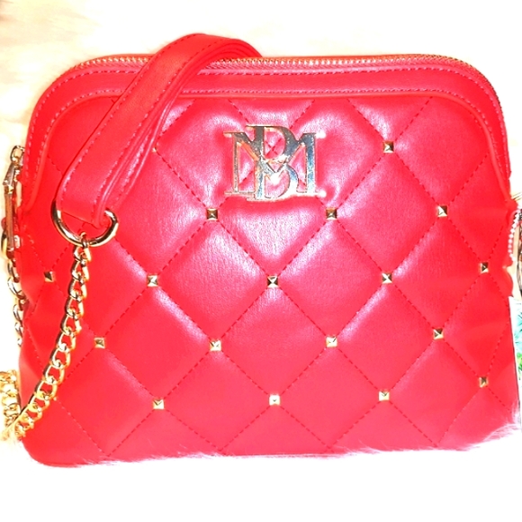 NWT☆BADGLEY MISCHKA☆Red Quilted Crossbody Dome studded Satchel☆Gorgeous!!! - Picture 4 of 16